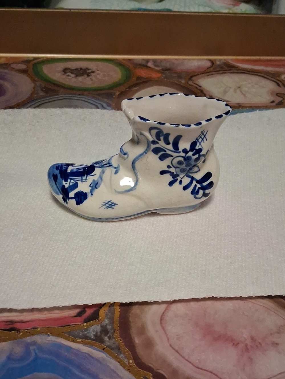 Classic Blue & White Ceramic Baby Bootie Accent